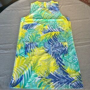 Mud Pie Dress size M Medium Palm Leaf Tropical Pockets Pullover Blue Green